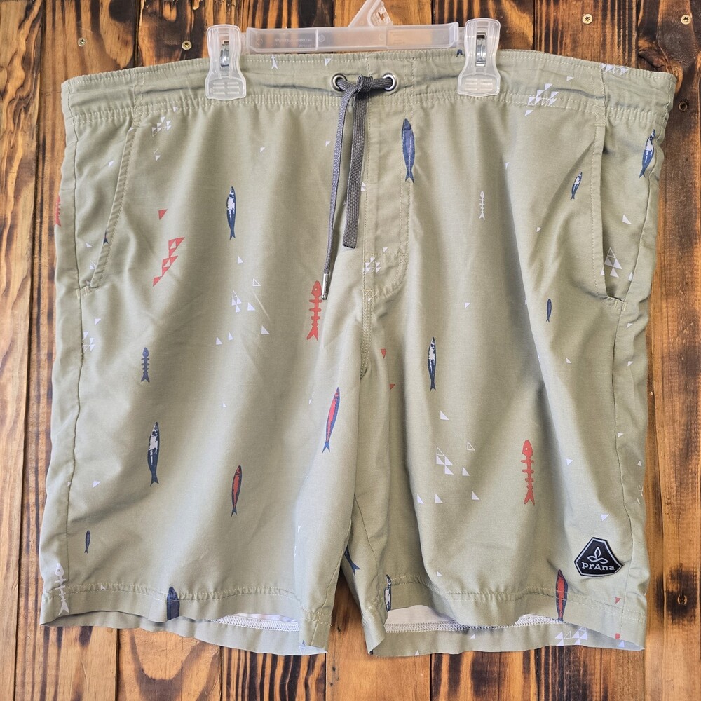 prAna Men's Shorts Bundle 2 Pieces, Green Print, Gray, Pull-on, Large - Picture 6 of 16